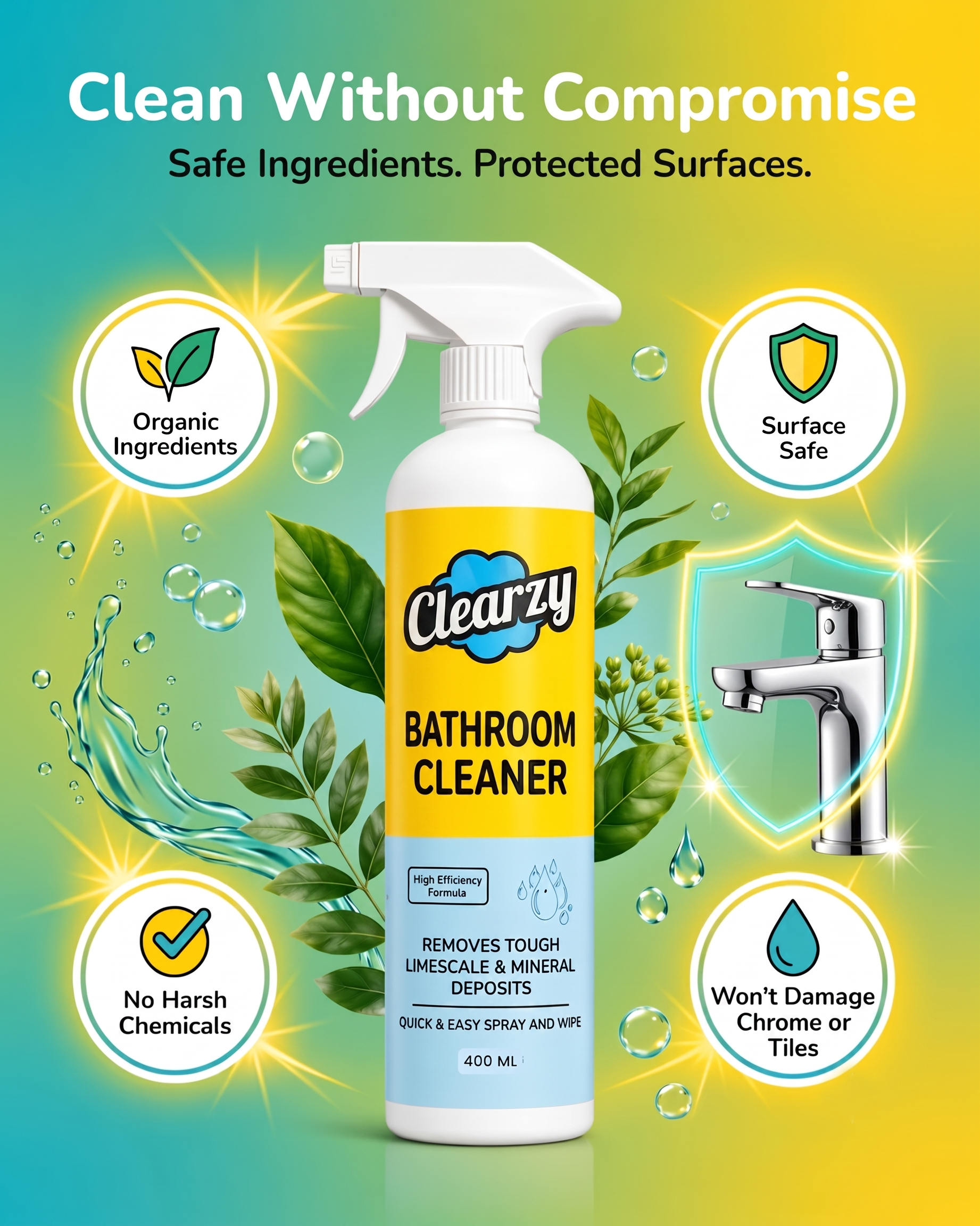 Clearzy All-in-1 Bathroom Cleaner (400ml + 400ml FREE)