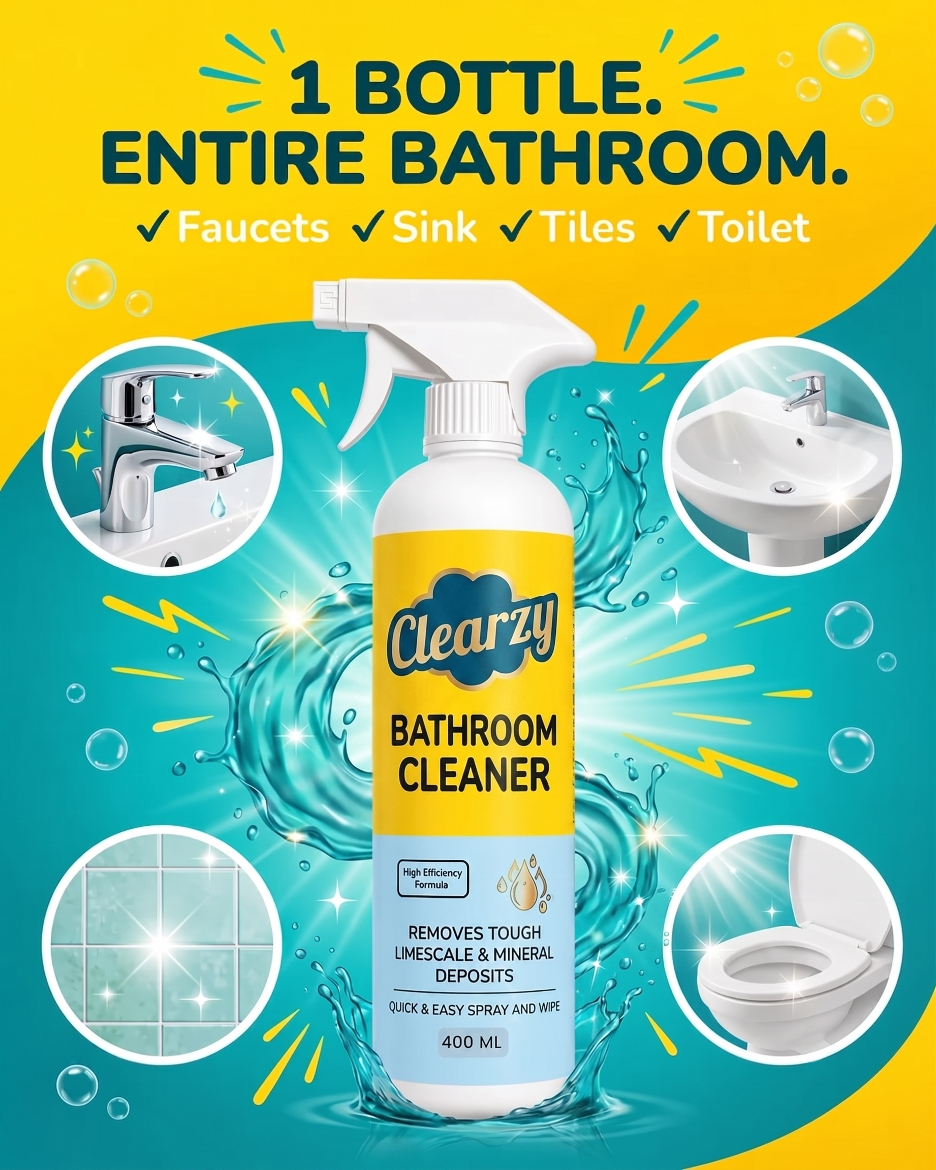 Clearzy All-in-1 Bathroom Cleaner (400ml + 400ml FREE)